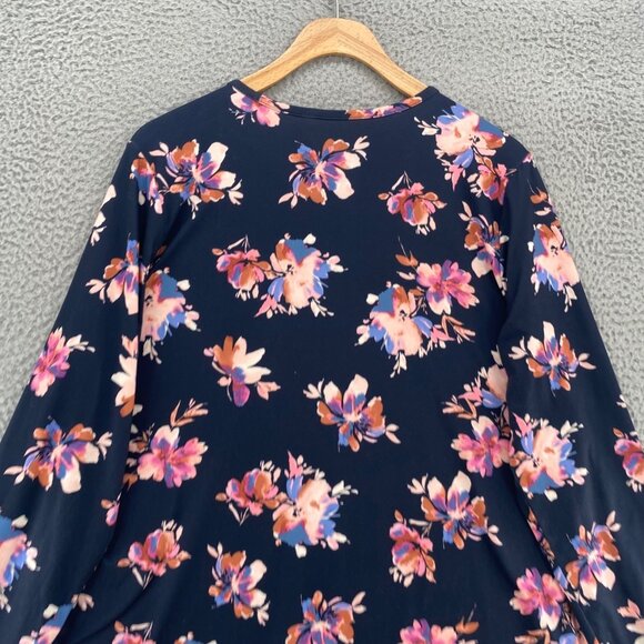 J Jill Top Womens Large Navy Pink Floral Fit Performance Long Sleeve Tee Stretch - Picture 4 of 10